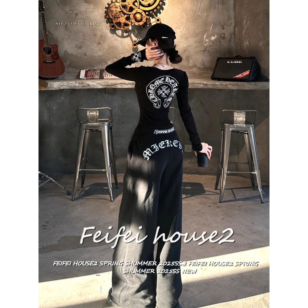 [Slim-fit long-sleeved printed T-shirt]เสื้อยืดแขนยาวพิมพ์ลายสไตล์สตรีทย้อนยุคสำหรับผู้หญิง