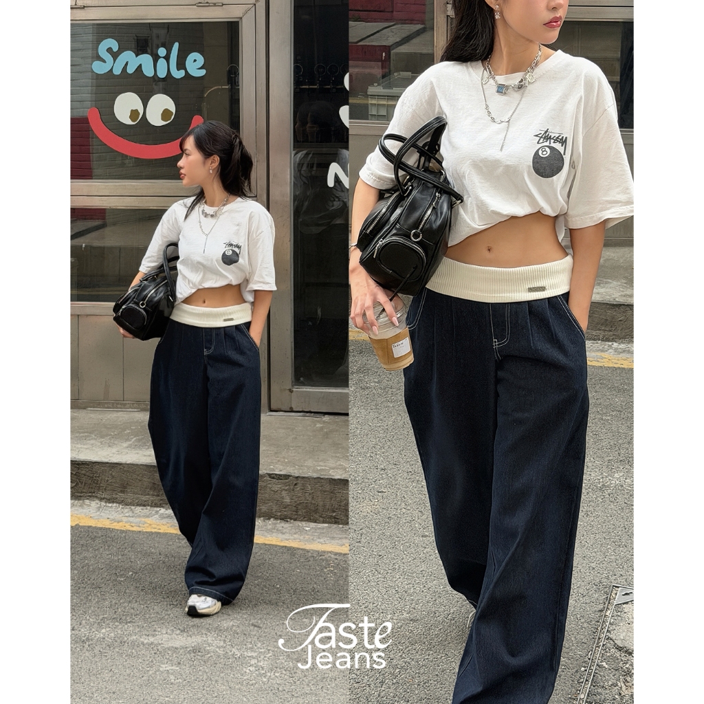 ICEBLINK l Taste baggy jeans กางเกงยีนส์เอวพับทรง baggy