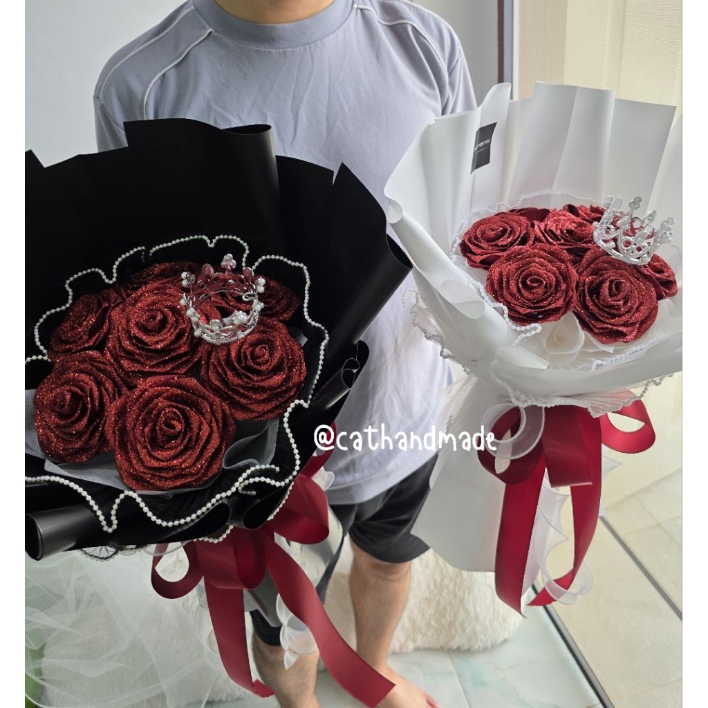 -CATHANDMADE- ช่อกุหลาบกากเพชร 7 ดอก วันปัจฉิม รับปริญญา วันครบครอบ - รูปที่ 5