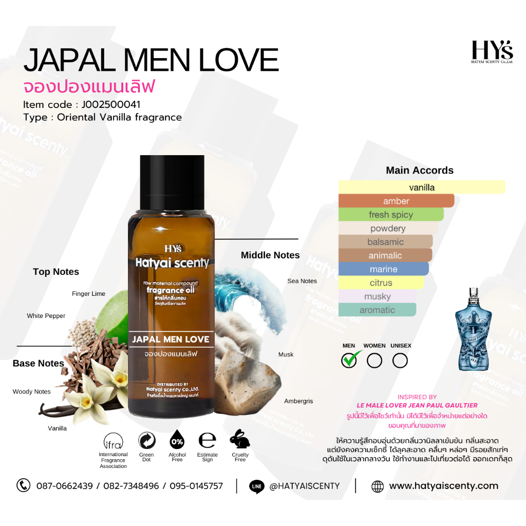 หัวเชื้อน้ำหอมกลิ่น JAPAL MEN LOVE จองปองเมน เลิฟ