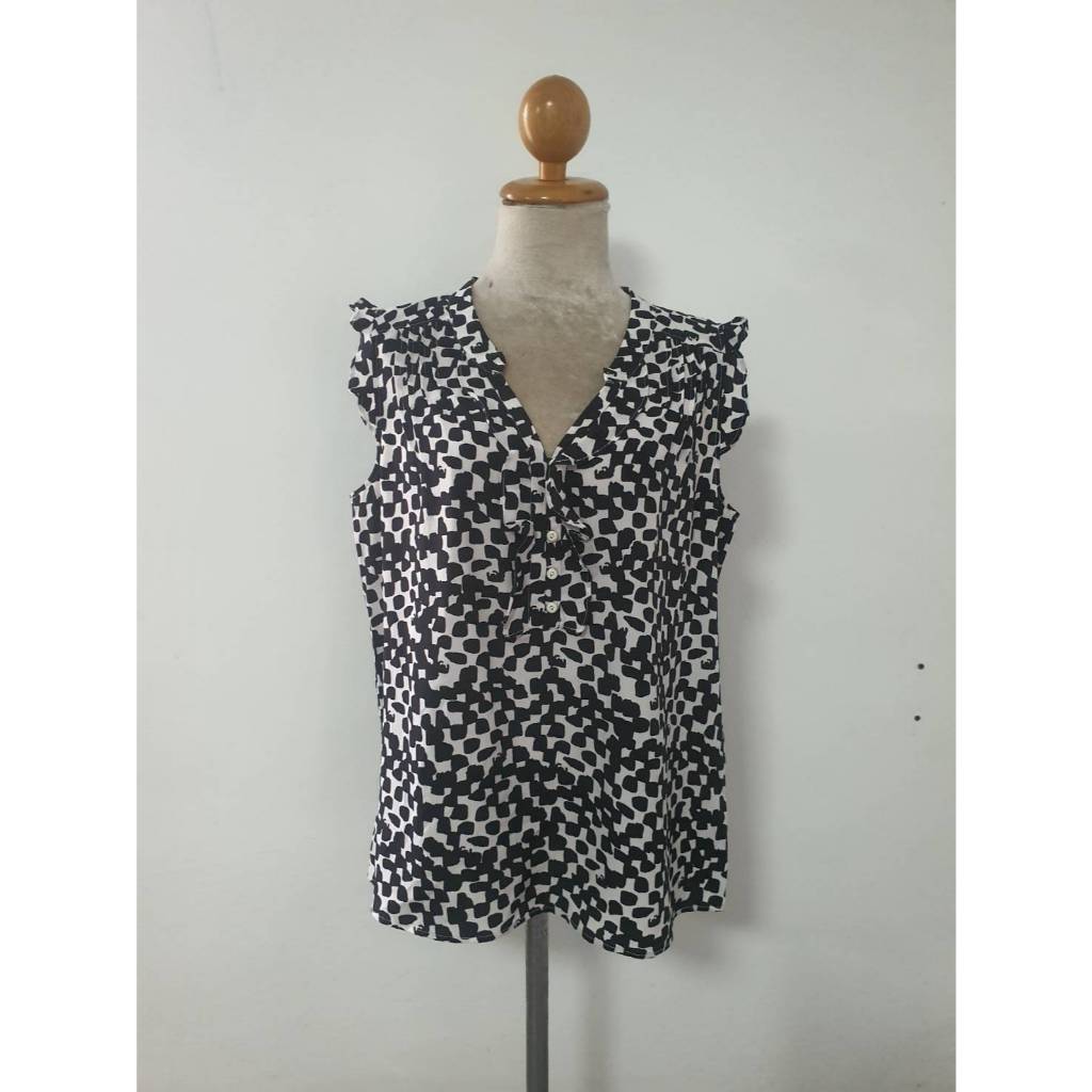 FF06743 เสื้อแฟชั่น ชีฟอง สีดำลาย อก 40 นิ้ว