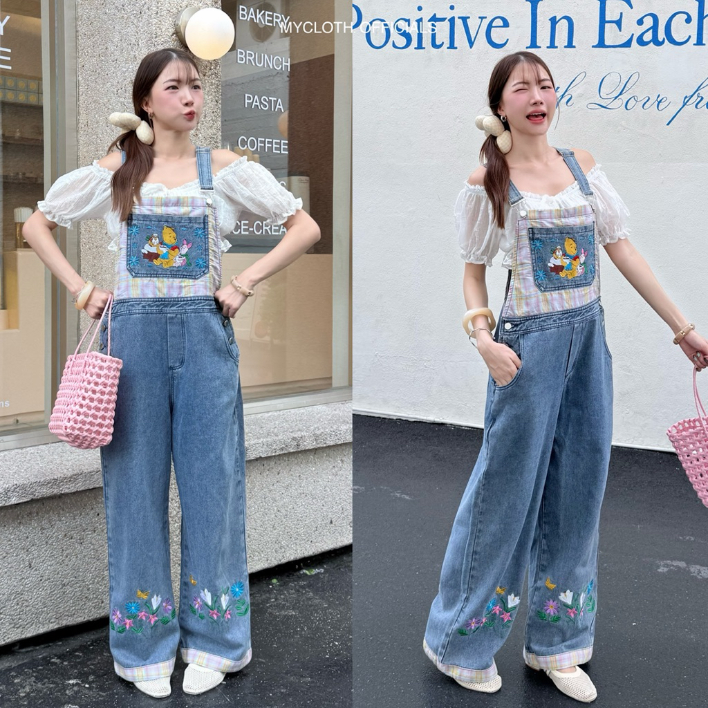 mycloth.officials (1011) – เอี๊ยมยีนส์ขายาว ทรงคาร์โก้กระบอกใหญ่ งานปัก สวยมากกกก