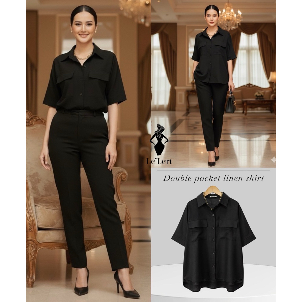 Double pocket Linen เชิ้ตกระดุมหน้า แต่งดีเทลชายเคิฟ กระเป๋าหน้า 2ใบ มินิมอลสุดๆ งานน่ารักมากกก