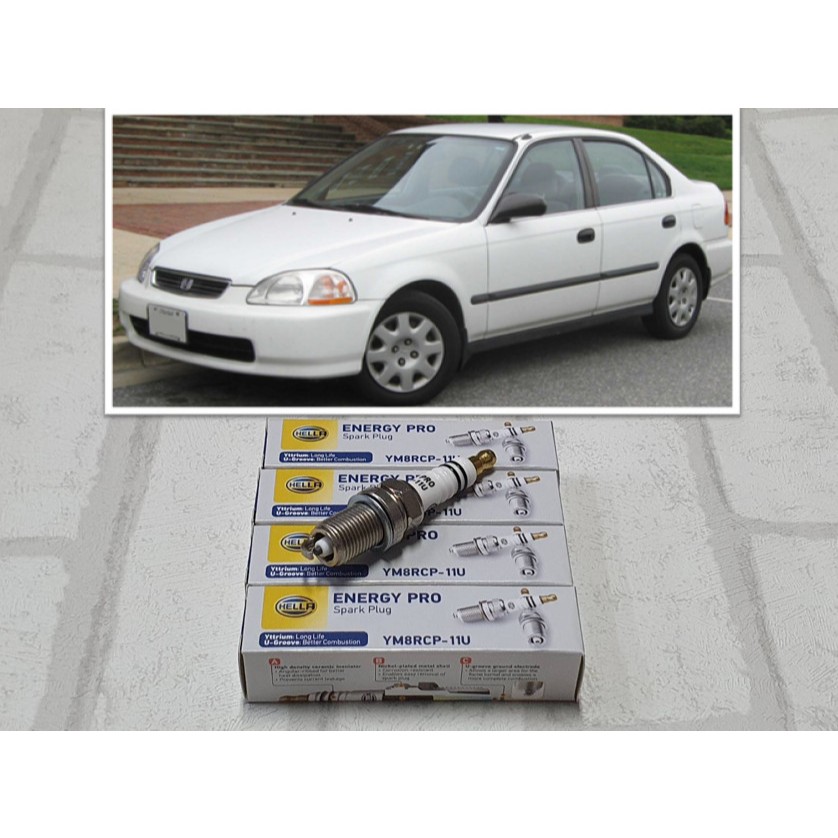 หัวเทียน Honda Civic Gen 6 EK - ตาโต ( 1996 - 2000 )  จำนวน 4 หัว ขั้วยิธเทรียม ระยะใช้งาน 40,000 กม : Hella YM8RCP-11U