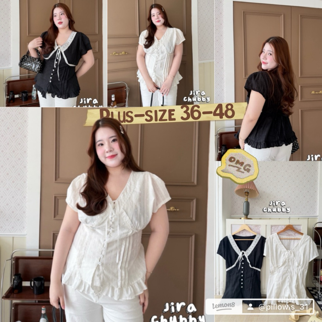 ✅ส่งด่วนฟรี+โปรเปิดร้านโค้ดคุ้มเสื้อผ้าฉลุงานลายจุด แต่งลูกไม้ ช่วงคอ ริบบิ้นโบว์ งานแพทเทิ้ลเป๊ะ(38-50)