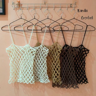 เสื้อสายเดี่ยวตาข่ายถักโครเชต์ (จัดส่งภายใน2วัน) crochet mesh top 100% handmade