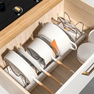 JQTH ขยายกระทะ Organizer Rack 7 ช่องปรับได้ชั้นเก็บจานหม้อฝาปิด Organizer ผู้ถือหม้อเครื่องครัว Rack