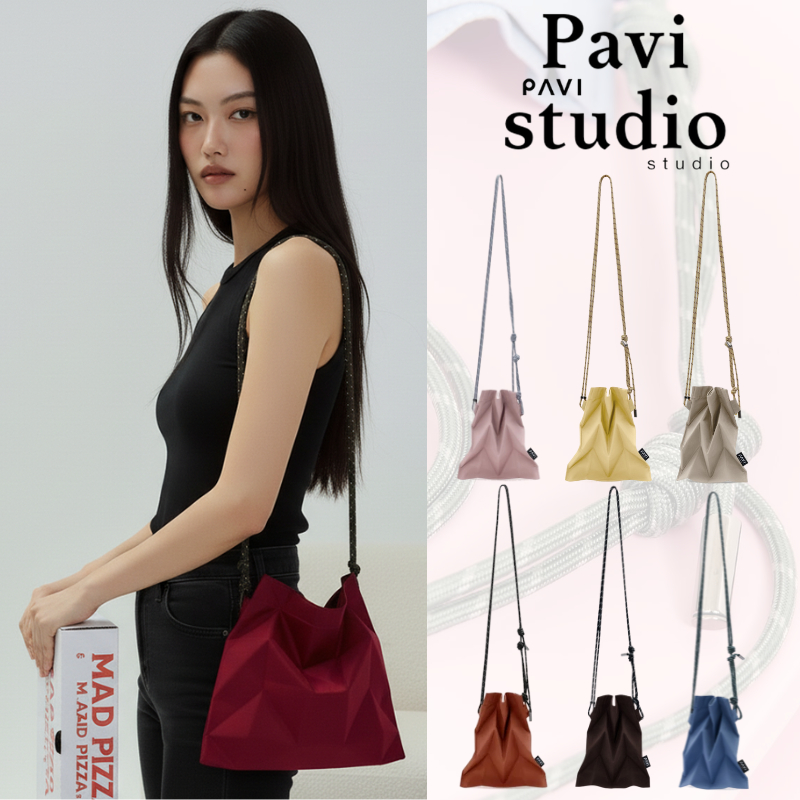 Pavi StudioTrend - W mini knot กระเป๋าผ้าอัดพลีทลาย W สายไนลอน มี 14 สี กระเป๋าสะพายไหล่ กระเป๋าถือ 