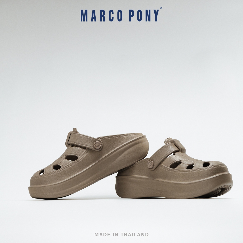 Marco Pony รองเท้าแตะแฟชั่นผู้หญิงแบบสวม รองเท้าหัวโตผญ หุ้มหน้าเท้า พื้นนุ่มใส่