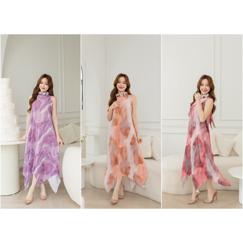 ESFERA-ES-DR25-16 Pleatty Marble  Dressเดรสอัดพลีท