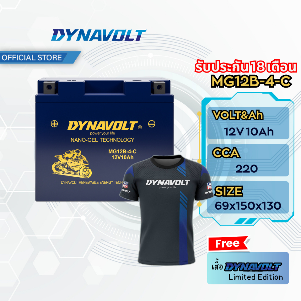 DYNAVOLT MG12B-4-C แบตเตอรี่มอเตอร์ไซค์ แบตเตอรี่ นาโนเจล