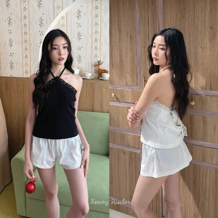(Ready to ship) FAIRY LACE TOP เสื้อผูกคอขอบลูกไม้ ผูกโบว์ด้านหลัง