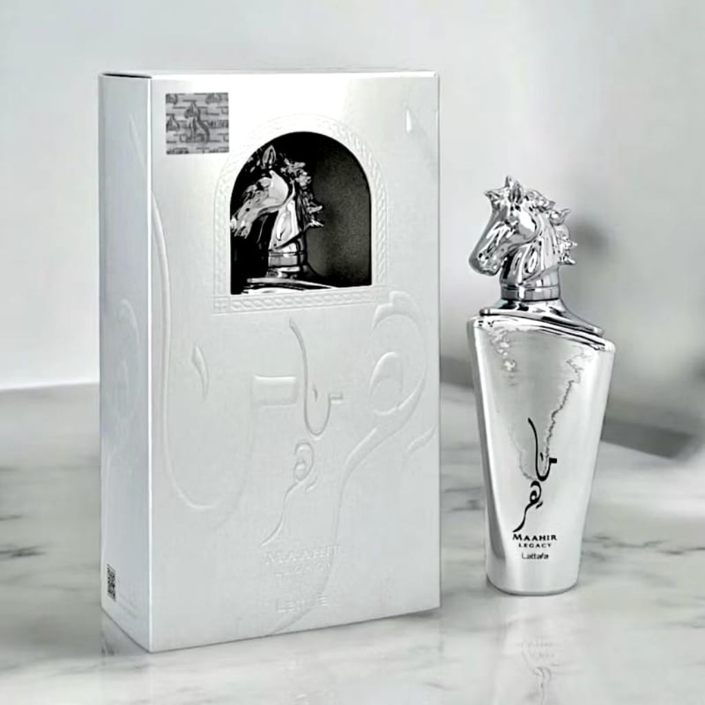 น้ำหอม Maahir Legacy โดย Lattafa Perfumes เป็นน้ำหอมสำหรับผู้ชาย ท็อปโน๊ตของมะนาว, มิ้นท์, เกรฟฟรุ๊ต