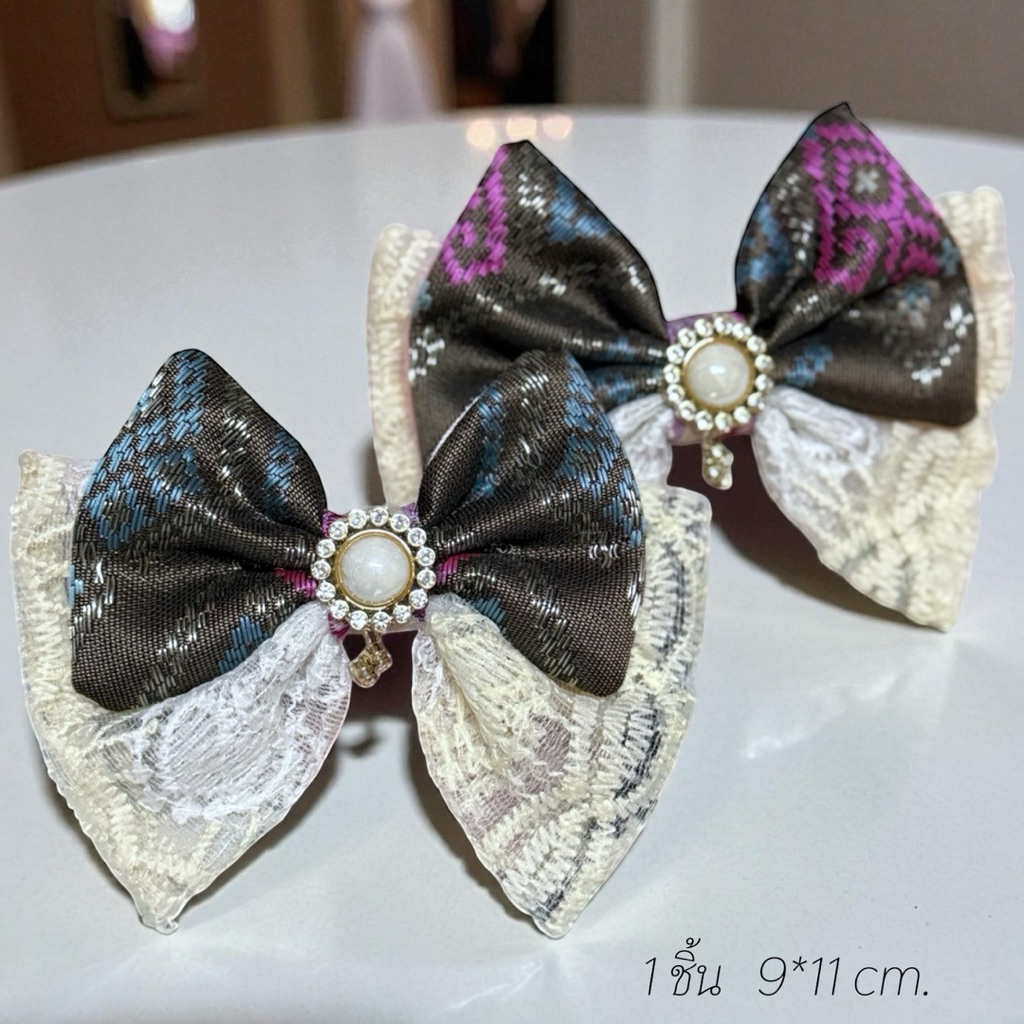 โบว์ผ้าไทยไม่มีหางพร้อมส่ง