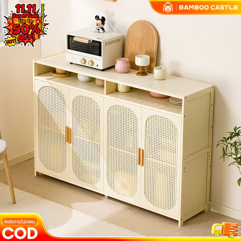 🐼 ตู้กับข้าวห้องครัว ตู้เก็บของอเนกประสงค์ ชั้นวางของใช้ในครัวใช้สำหรับเก็บของหม้อหุงข้าวไมโครเวฟ กันเชื้อรา