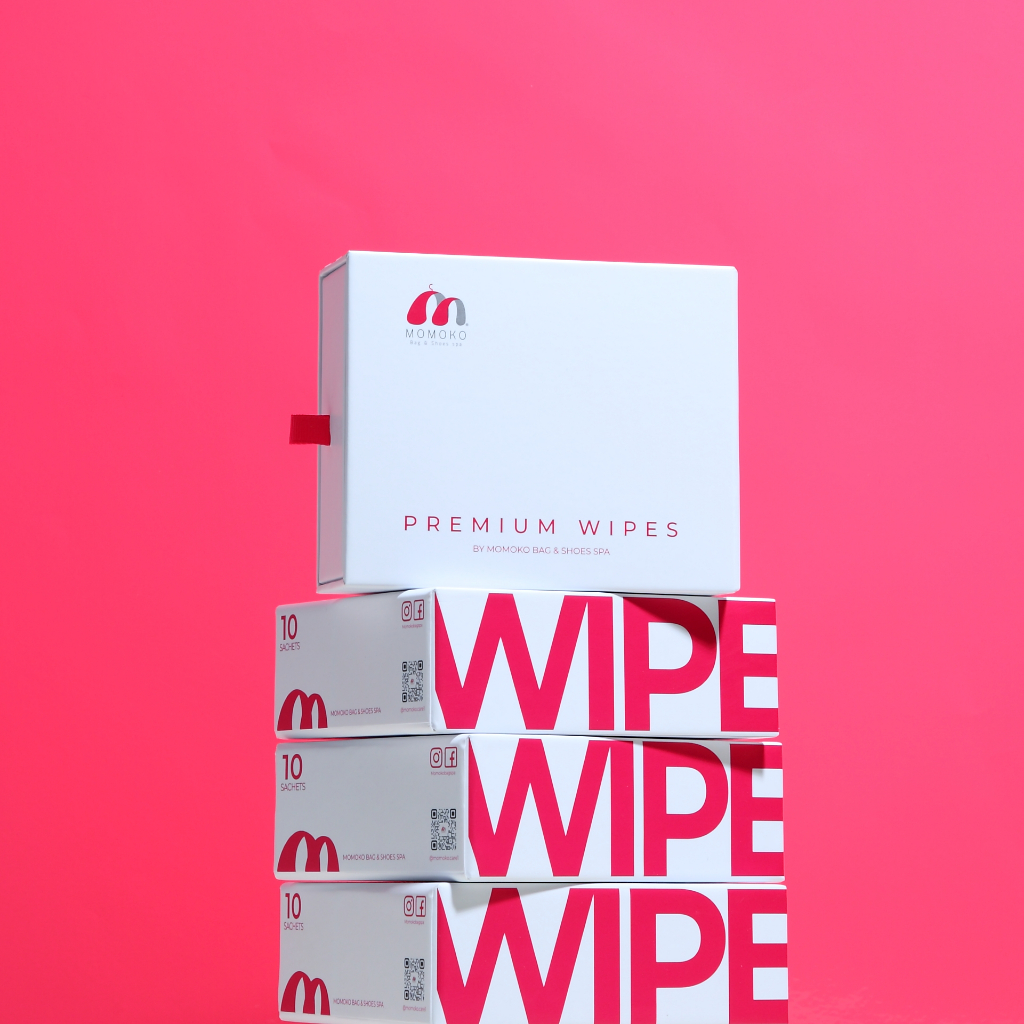 (ขนาดใหม่) Momoko Premium Wipes กล่อง 10 ซอง (แผ่นเช็ดทำความสะอาดกระเป๋าและรองเท้าหนังแบรนด์เนม) - รูปที่ 3