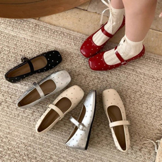 รองเท้าแมรี่เจนผู้หญิงสุดเก๋ รองเท้าหนังผู้หญิงหัวเหลี่ยม สไ…