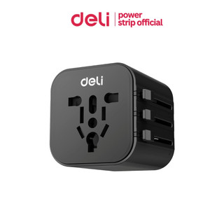 Deli หัวแปลงปลั๊กไฟ อะแดปเตอร์ปลั๊กสากล หัวชาร์จ USB TypeC 110-230V ทนร้อน ชาร์จเร็ว Travel Adapter