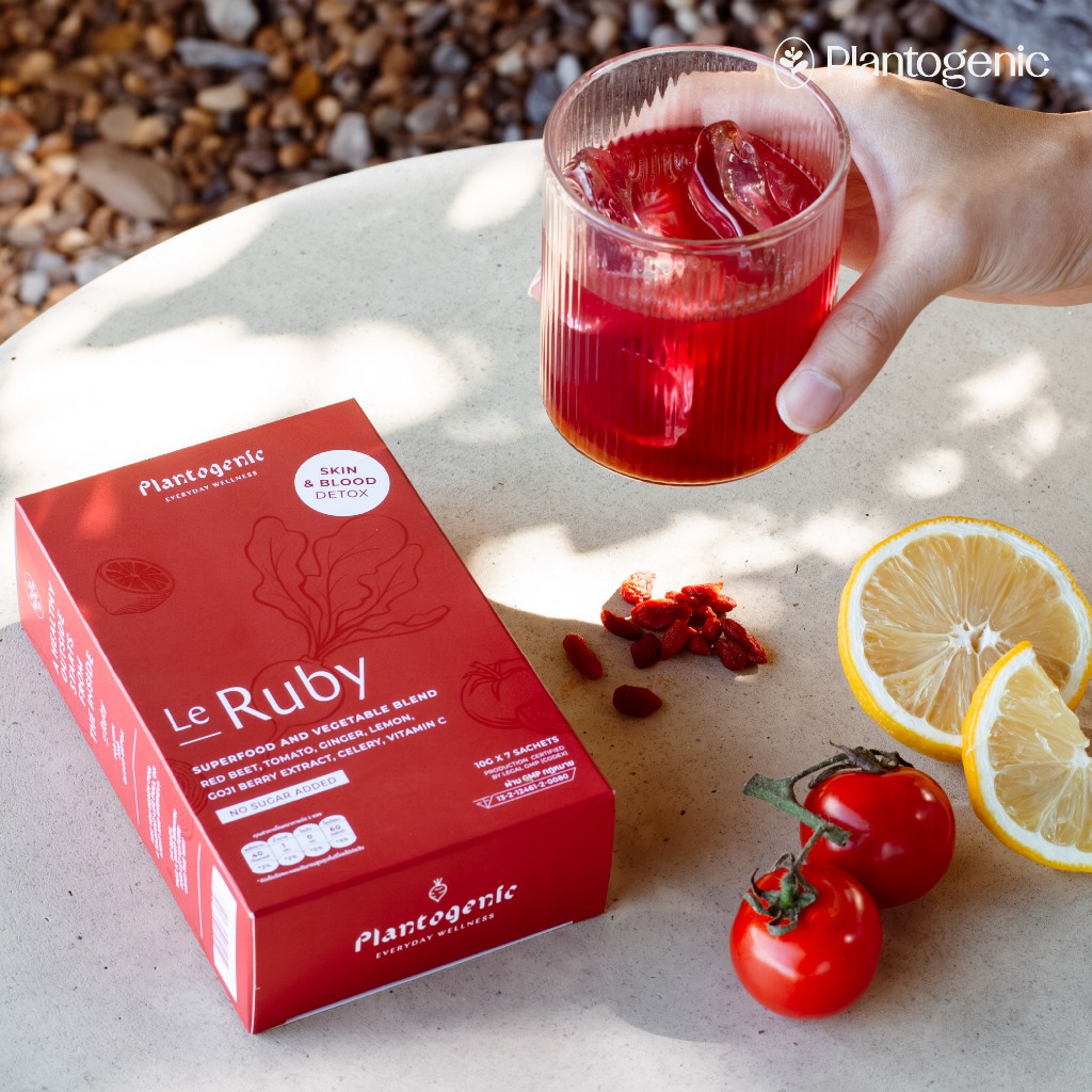 Plantogenic - Le Ruby ผงผักผลไม้สีแดง บีทรูท มะเขือเทศ ตังกุย รวม 13 ชนิด บำรุงเลือด สดชื่น ไม่เติมน้ำตาล (Plant-based)