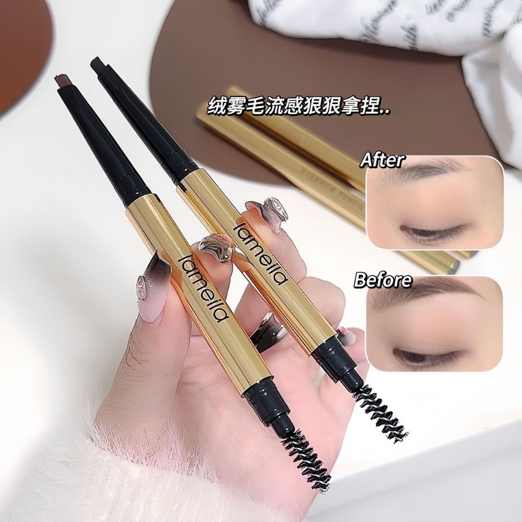 Lameila 915 ดินสอเขียนคิ้วแบบหมุน 2 in 1 พร้อมแปรงปัดคิ้วในตัว เขียนคิ้วง่าย เส้นคมชัด กันน้ำ ติดทน ไม่เป็นก้อน Eyebrow