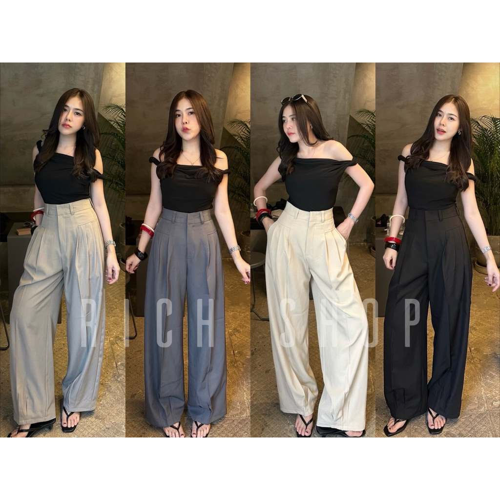 •Baggy pants• กระบอกใหญ่ 🦋 แต่งเกร็ดหน้า!! **ผ้า BUTTER