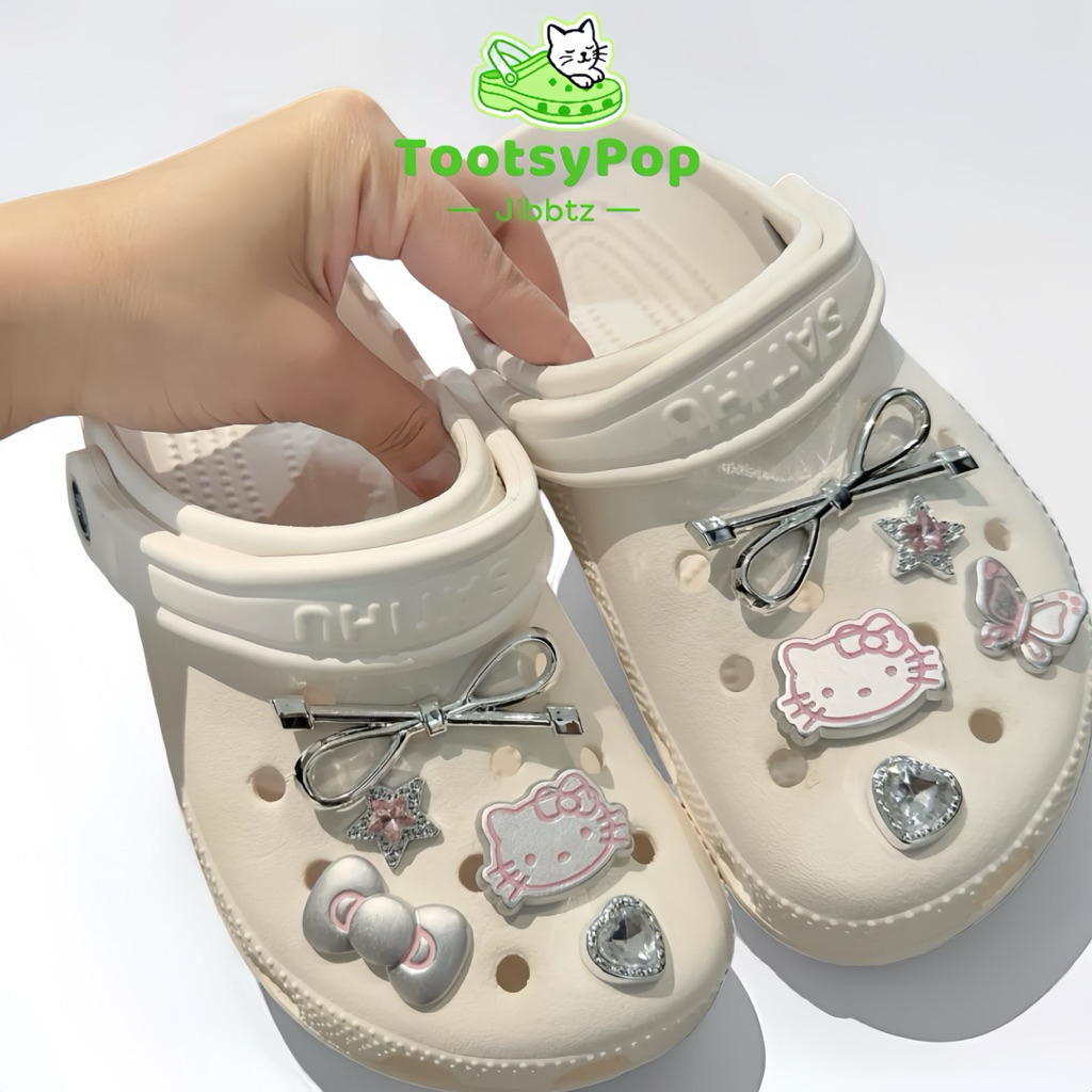 10ชิ้น/เซ็ต Tootsypop Yโบว์เงินชมพู,มาพร้อมกับความสดใส ,แฟชั่น,แต่งรองเท้า,พร้อมส่งจากไทย