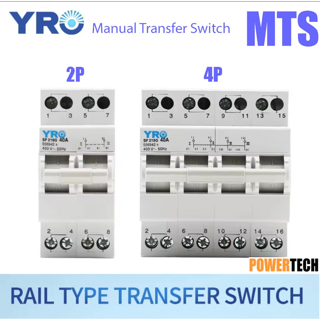 YRO Mts Manual Transfer Switch Breaker, 2-Source Power Supply Control Breake 2P 4P