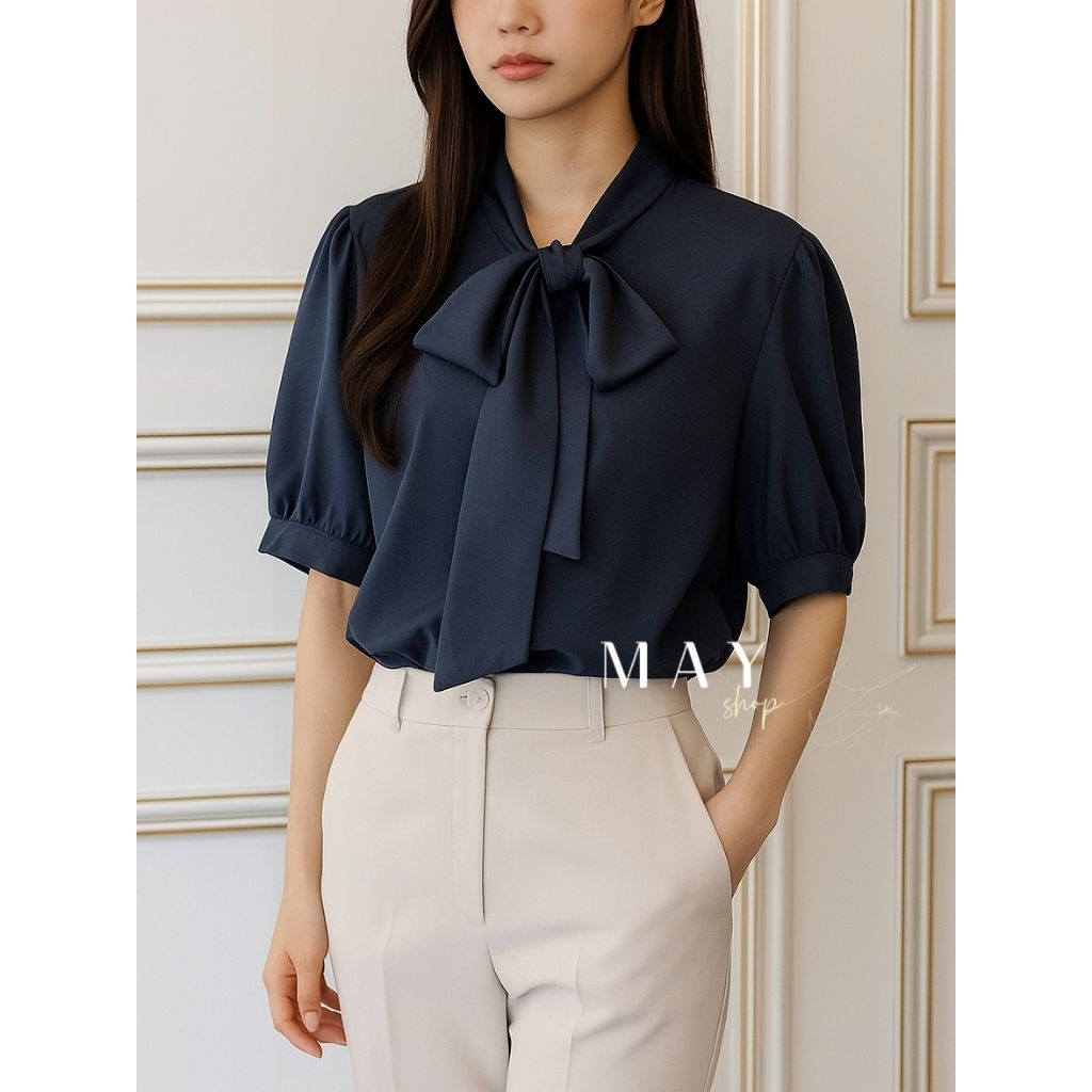 เสื้อผูกโบว์ ทรงสุภาพ ใส่สบายๆ พร้อมส่ง