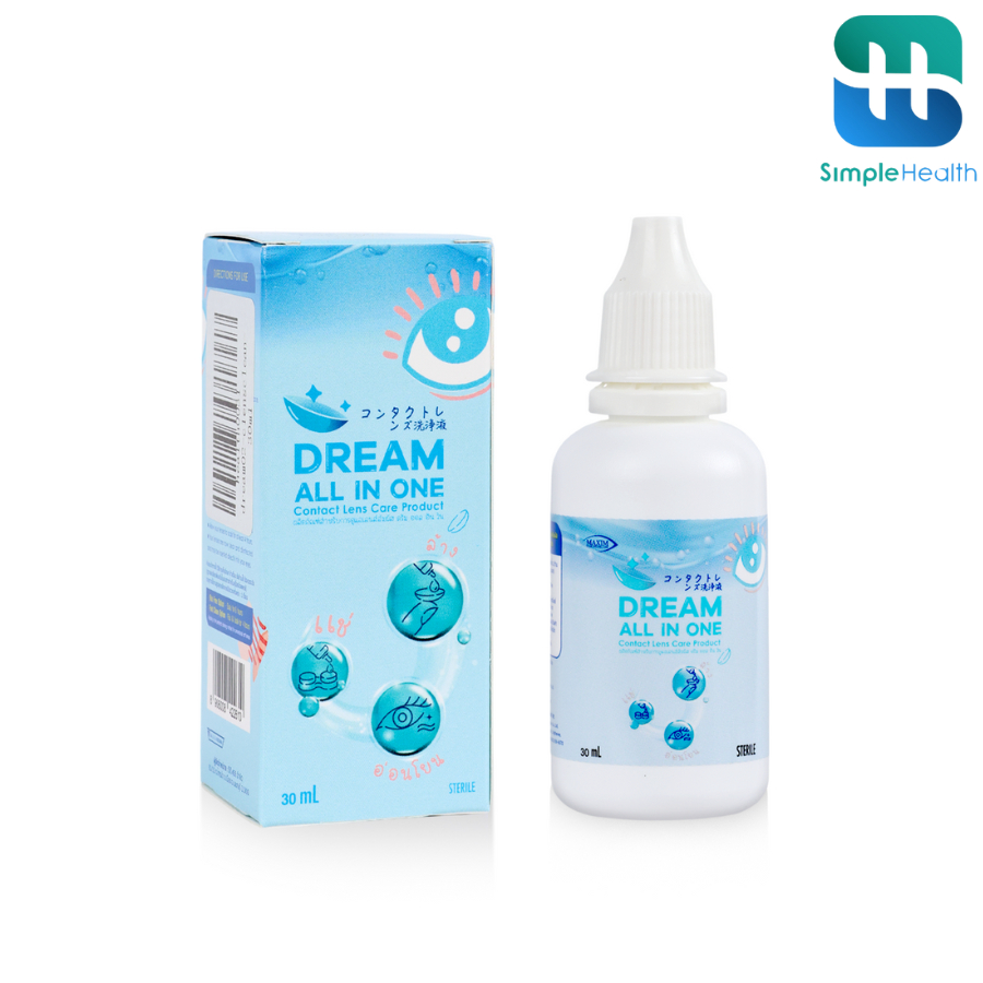 Simple Healthcare น้ำยาล้างคอนแทคเลนส์ DREAM ALL IN ONE น้ำยาหยอดคอนแทคเลนส์ สูตรอ่อนโยน เติมความชุ่มชื้น 30 ml