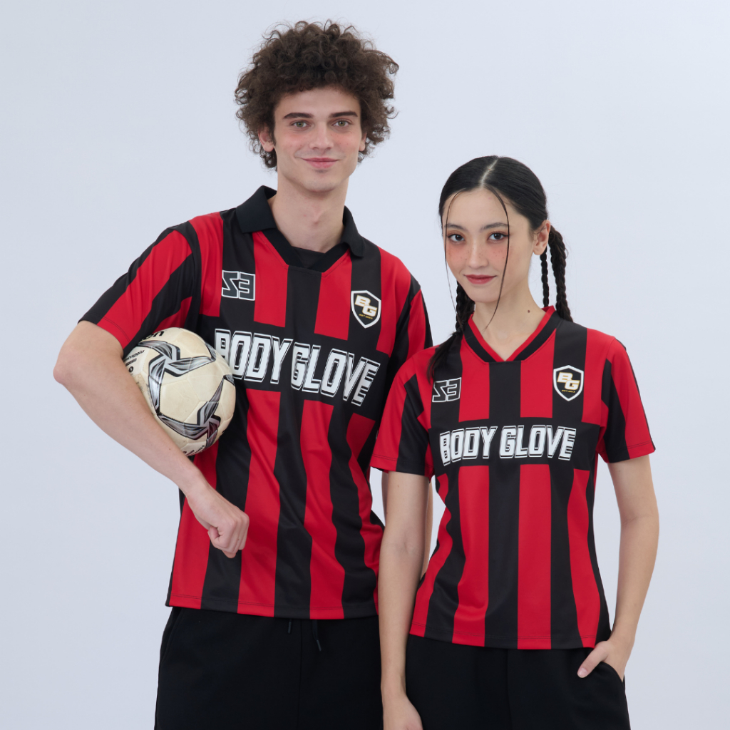 BODY GLOVE SC Essential Soccer Tees เสื้อโปโลลายทาง สีแดง-ดำ