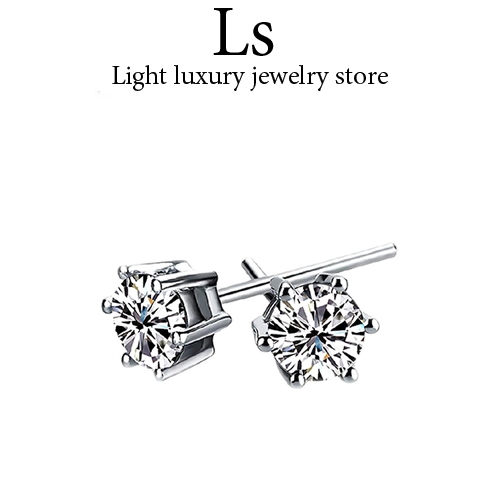 LS jewelry ✨ ต่างหูเพชรสวิสฝังหกหนามเตย เงิน92.5% ชุบทองคำขาว พร้อมกล่องจิวเวลรี่