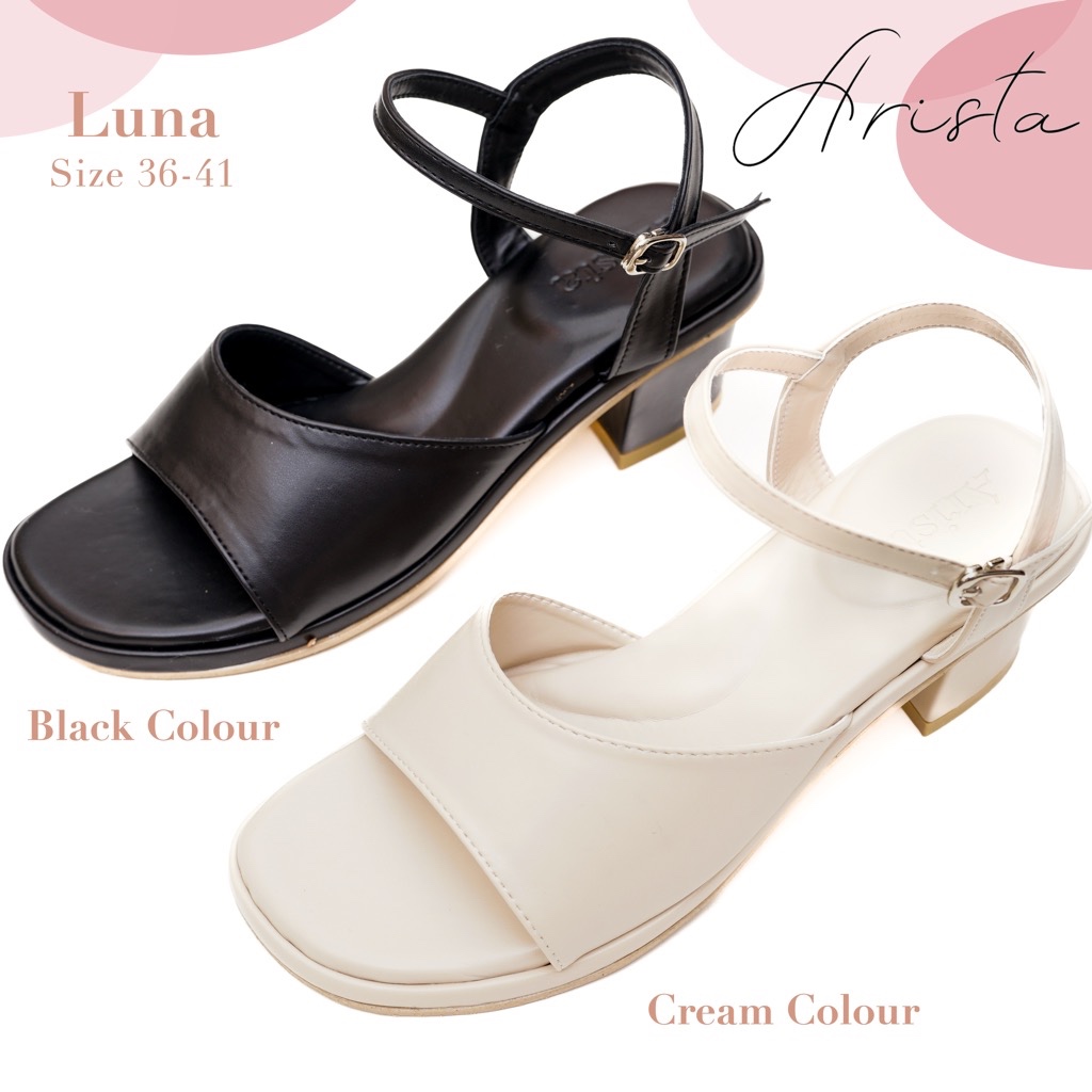 (พร้อมส่งจากไทย) Arista "Luna" รองเท้าส้นสูง 2 นิ้ว รองเท้าสีดำ รุ่นเก็บหน้าเท้า ส้นก้อน พื้นนุ่ม รัดส้น ใส่สบาย