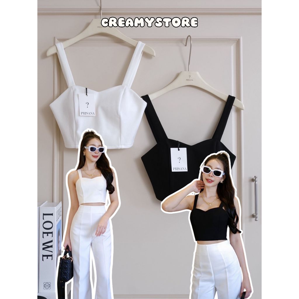 CreamyStore เสื้อครอปสายเดี่ยว มีฟองน้ำในตัว ผ้าเทพยืด งานป้ายPrisana