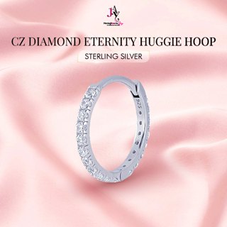 ต่างหูเงินแท้ แบบห่วง ฝังเพชร CZ Diamond Eternity Huggie Hoo…