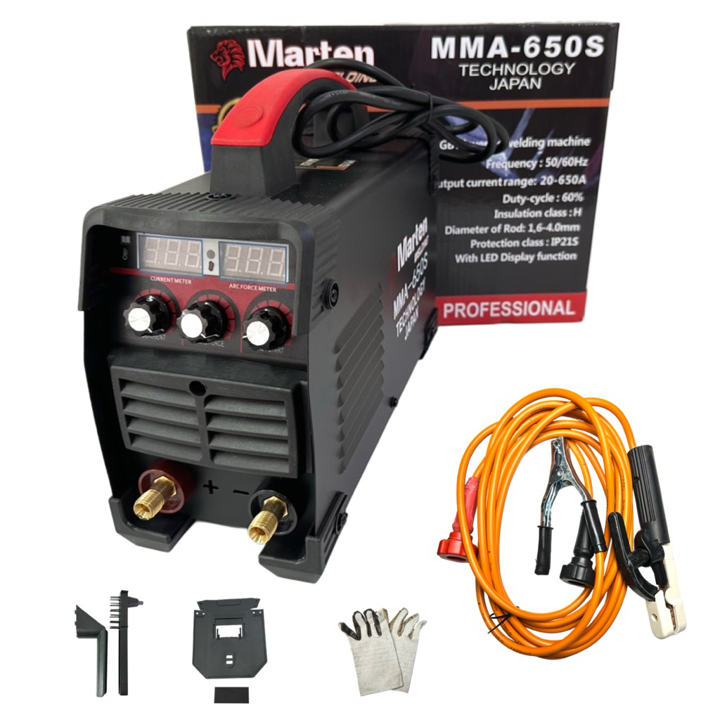 MARTEN ตู้เชื่อมไฟฟ้า ตู้เชื่อมINVERTER รุ่น MMA-650S รุ่นใหม่ 3 ปุ่ม 2 จอ สายเชื่อม 7เมตร สายเดิน 1.5เมตร