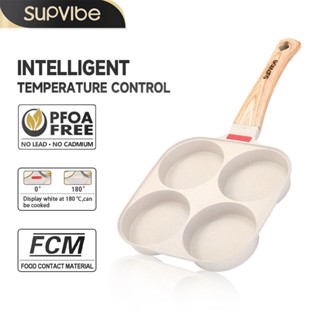 SUPVIBE กระทะ 4 หลุม การตรวจจับอุณหภูมิอัจฉริยะ กระทะทอดไข่ด…
