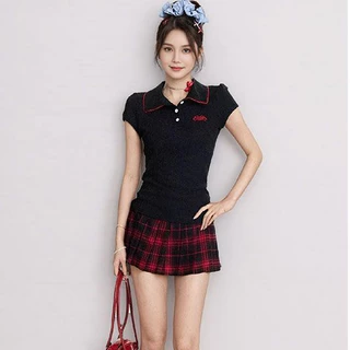 พร้อมส่งในไทย*** เสื้อคอปกแขนสั้น มีกระดุมหน้าใช้งานได้จริง ผ้านิ่ม ปักตัวอักษร Y292