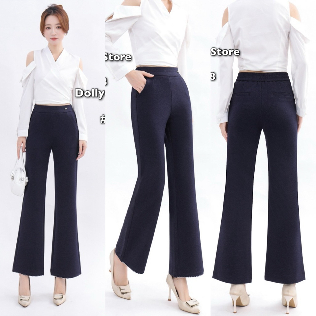 8898  กางเกง Dolly dell ทรงปลายขาม้า สีกรม