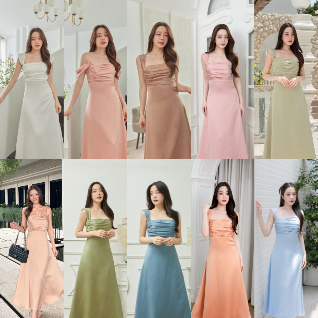Pirunya - Long Dress 15 เดรสยาว เกาะอก แขนกุด แต่งจีบที่อก