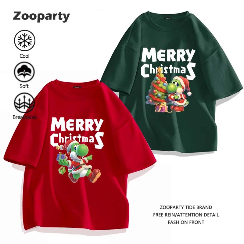 ເສື້ອຍືດ Super Mario Yoshi ລາຍ Merry Christmas (ຄອດຕອນ) ນ້ອມໆ ຮູບກາຕູນ (ພ້ອມສົ່ງ)