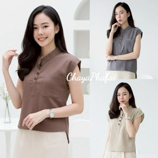 เสื้อผ้าฝ้ายคอจีนแขนกุด หน้าสั้นหลังยาว