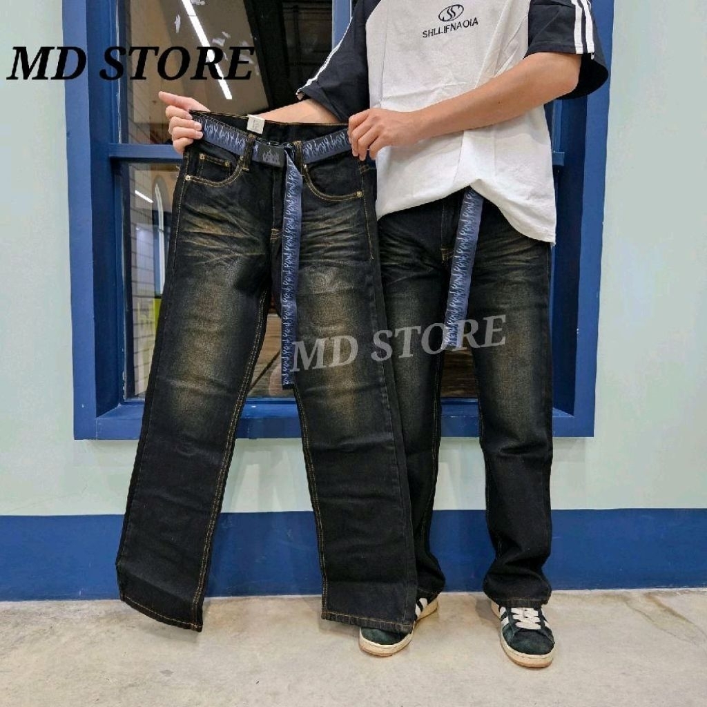 New​กางเกง​ยีนส์​กระบอก​ใหญ่​(แถมฟรีเข็มขัด)​Hirock​