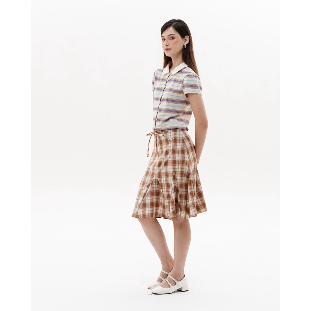 Faye Midi Skirt [พร้อมส่ง] กระโปรงลายสก็อต แต่งลูกปัดไม้ ราคา ถูกที่สุด ดีลบีเคเค แกลเลอรีภาพที่ 6