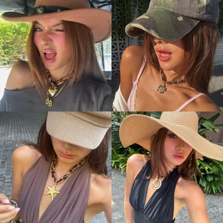 สร้อยคอพร้อมจี้ สไตล์วินเทจ ลายปลาดาว สานด้วยไม้ไผ่ สร้อยเชือก ปรับความยาวได้ มีหลายแบบให้เลือก COD