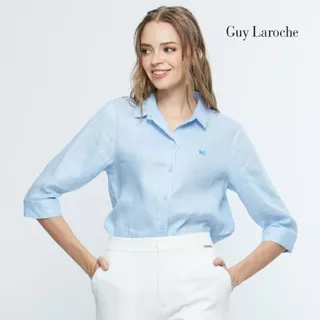 Guy Laroche เสื้อเชิ้ตผู้หญิง Light linen แขนสามส่วน สีฟ้า G9U1BU