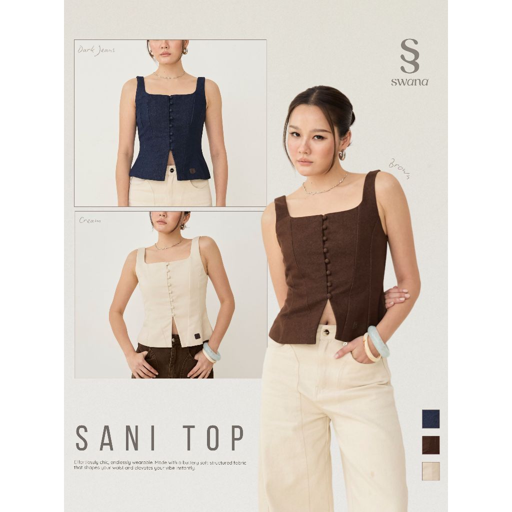 Swana.ss - Sani top (XS-3XL) แค่เสื้อ  เสื้อกล้ามสายเดี่ยวผ้ายีนส์ งานมีซับในทั้งตัว