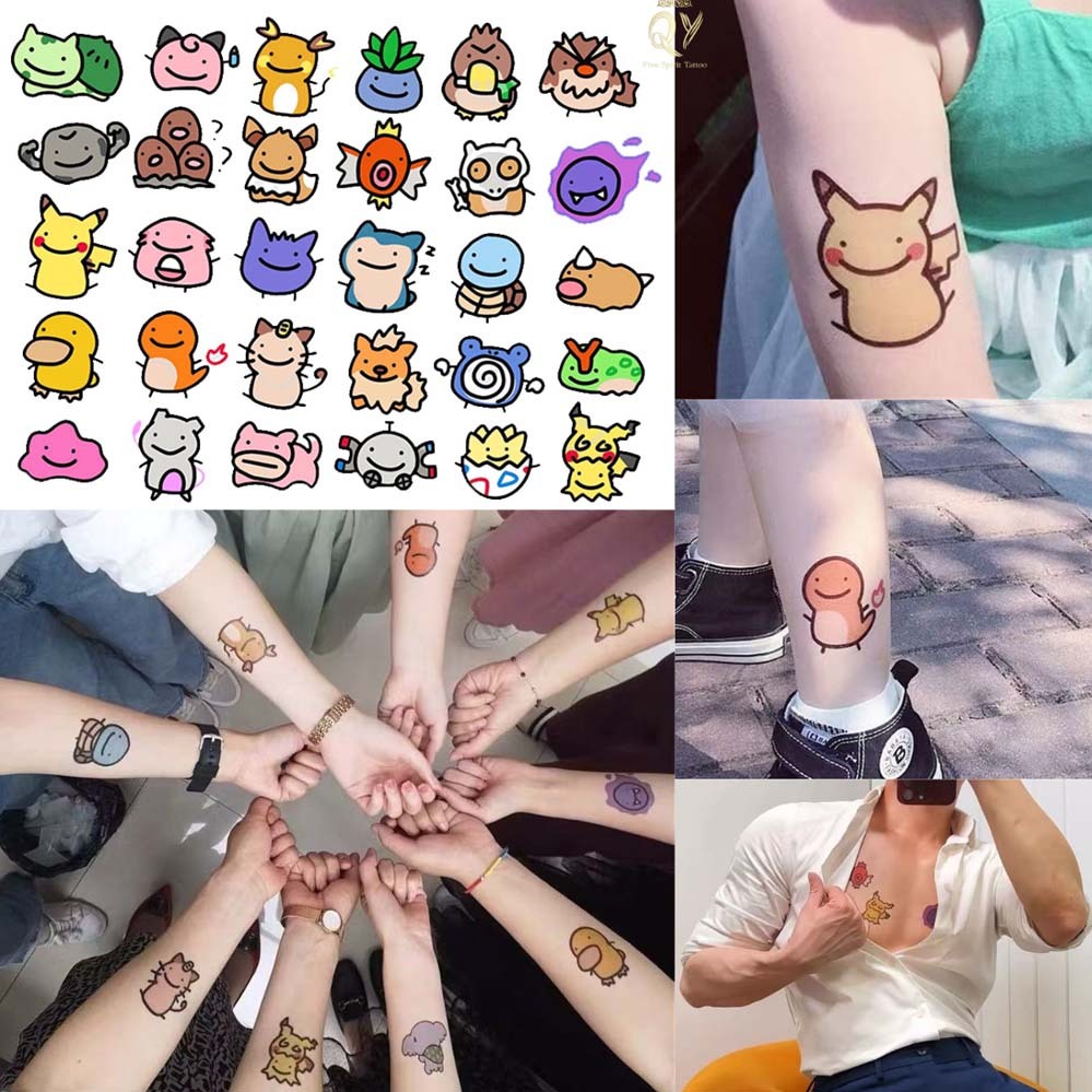 Pokemon สติกเกอร์รอยสักชั่วคราว กันน้ํา ลายการ์ตูนน่ารักจํานวน 30 ชิ้น