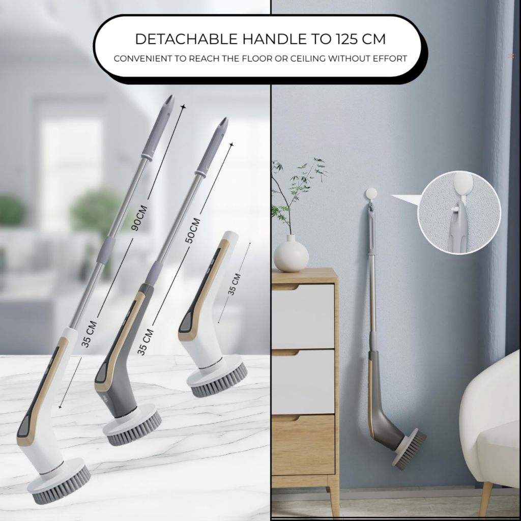 Sqinch แปรงขัดไฟฟ้าไร้สาย 7 in 1 แปรงขัดห้องน้ำไฟฟ้า พร้อมช่องใส่น้ำยาทำความสะอาด ยืดหดได้ แปรงทำความสะอาดไฟฟ้า ล้างรถ - รูปที่ 4