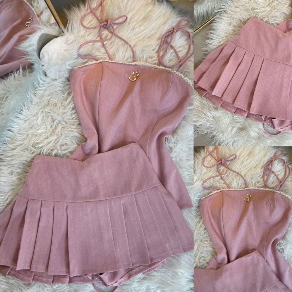 เซ็ทสองชิ้นผูกไหล่แต่งอะไหล่ (S) อกแต่งลูกไม้SR