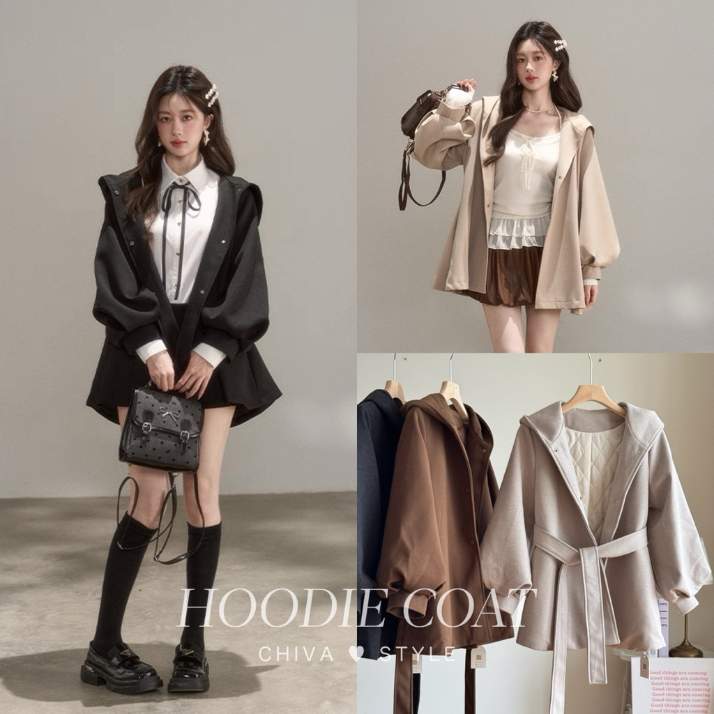 𝐂𝐡𝐢𝐯𝐚- พร้อมส่ง‼️ Hoodie coat | เสื้อกันหนาว เสื้อโค้ท ผ้าวูลแต่งฮู้ด